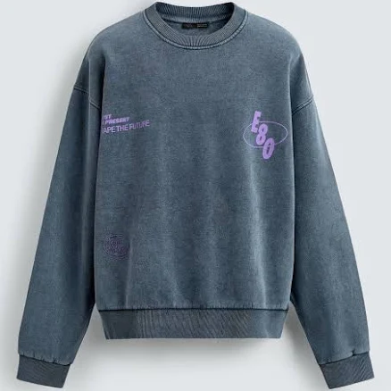 Zara Men's Washed Sweatshirt with Printed Texts