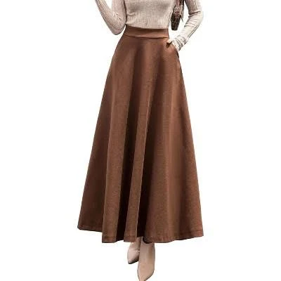 LEVEN SIXTEEN Women's Wool A-Line Maxi Skirt with Pockets
