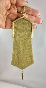 Antique Belle Epoque 18kt Solid Yellow Gold & Sapphire Hand Engraved Mesh Purse