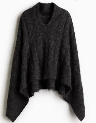 Ladies H&M Dark grey Mohair Blend Cable Knit Cape