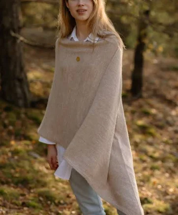 Women's Hand Knitted Mohair Woolen Poncho Cape