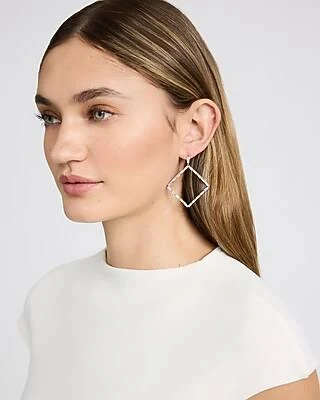 Express Women's Diamond Hoop Drop Earrings in Silver