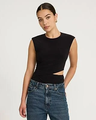 Express Women's Crew Neck Cutout Ruched Bodysuit