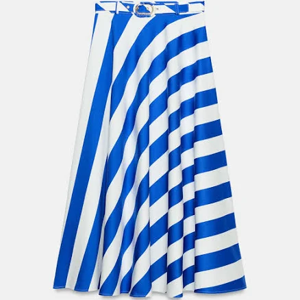 Zara Striped Midi Skirt with Belt