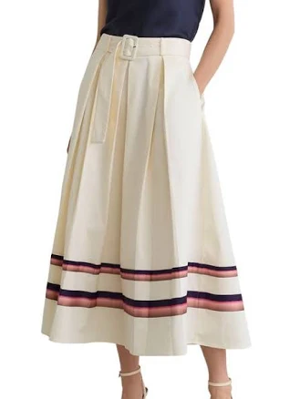 Reiss Rian Stripe-Print Stretch-Cotton Midi Skirt