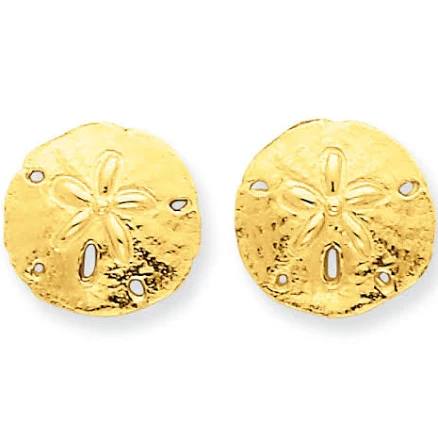 14K Yellow Gold Sand Dollar Post Earrings