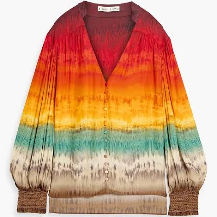 Alice + Olivia Serena tie-dyed crepe de chine blouse - Women - Orange Tops - XS