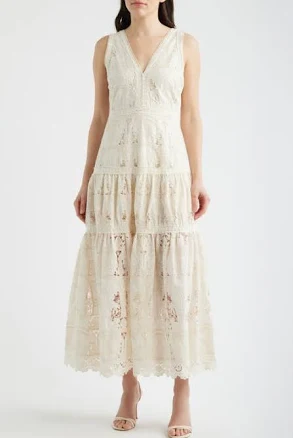 Lucy Paris Women's Francia Embroidered Lace Midi Dress