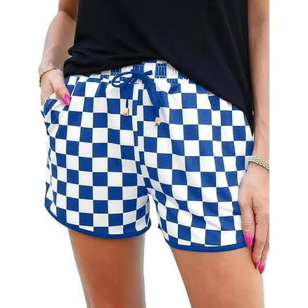 Women's Checkered Elastic Waist Plaid Shorts with Pockets