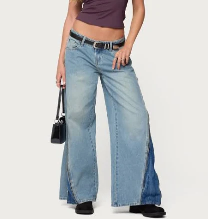 Edikted Women's Kiarah Low Rise Wide Leg Zippered Jeans