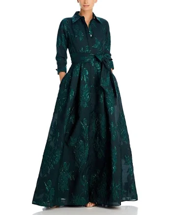 Teri Jon by Rickie Freeman Women's Metallic Jacquard Shirt Dress Gown