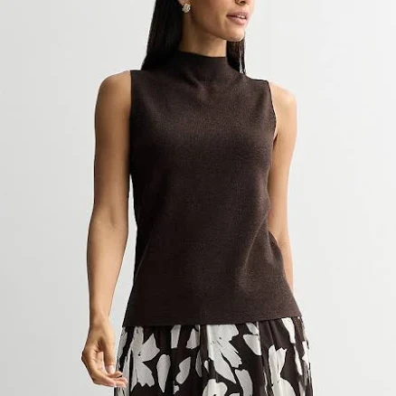 Women's Nine West Mockneck Sleeveless Sweater, Size: Medium, Chocolate Brown