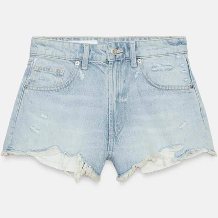 Zara Trf Ripped High-Waisted Denim Shorts