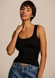 Romy - Ribbed Vest in Black - Black / L (UK 16-18)