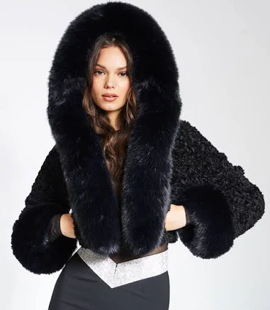 Miss Circle Women's Kali Cropped Faux Fur Jacket With Hood