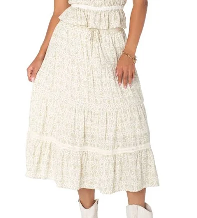 Bridgerton Women's Lace Trim Tiered Midi Skirt