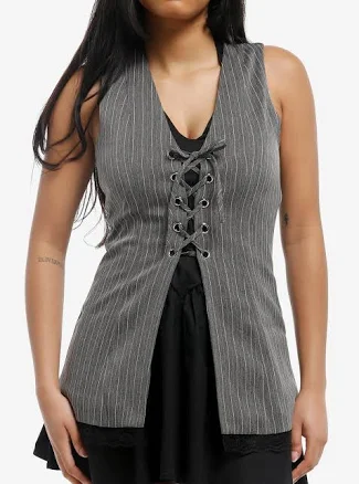 Lace-Up Pinstripe Vest