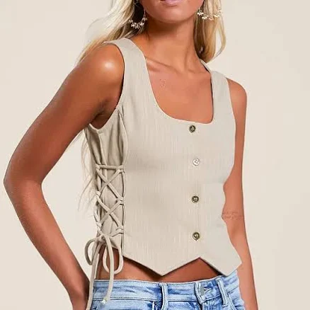 Willow & Root Women's Polyester Pinstripe Lace-Up Vest
