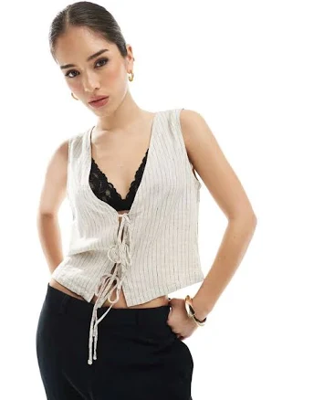 JJXX Linen Blend Tie Up Vest Top