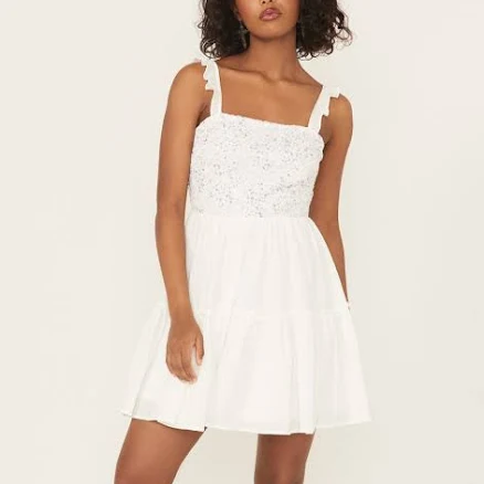 Yura Women's Floral Patched Crochet Mini Dress