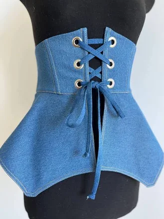 Women's Laced Waist Denim Peplum Belt