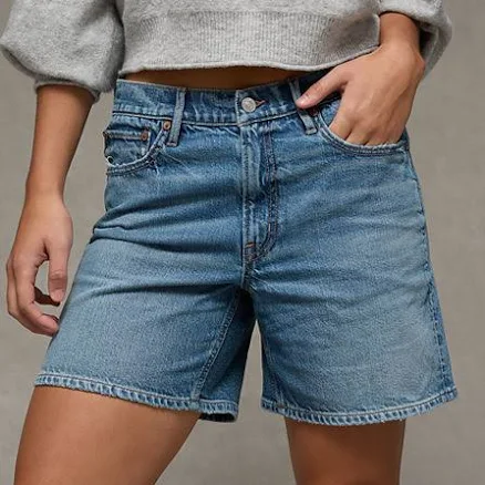 American Eagle Women's Strigid Super High-Waisted Relaxed Denim Shorts