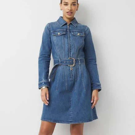 White House Black Market Women's Belted Denim Dress
