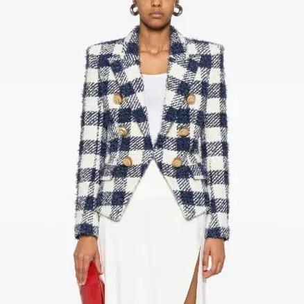 Balmain Balmain Gingham-check Tweed Blazer Jacket -