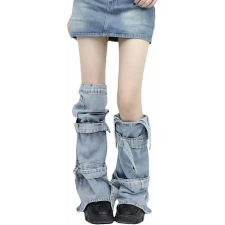 Yooguoguo Y2K Denim Leg Warmers for Women Harajuku Trendy Leg Warme Socks Grunge Aesthetic Streetwear Preppy Goth Jean Leg Warmers, Women's, Size: