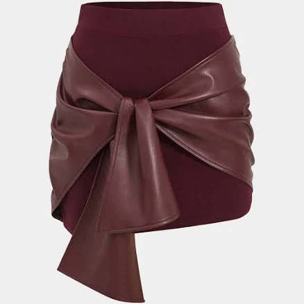 Patchwork Faux Leather Tie Front Mini Skirt