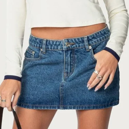 Edikted Women's Chiara Low-Rise Denim Mini Skirt
