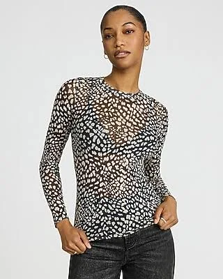Express Women's Mesh Leopard Print Long Sleeve T-Shirt