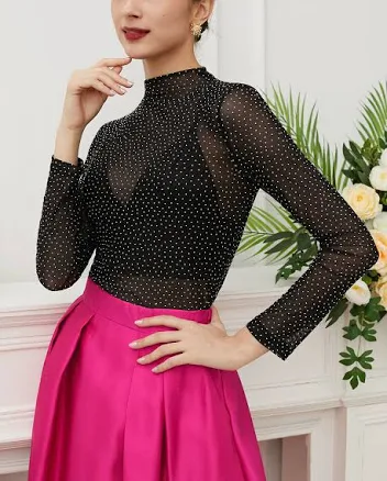 Rhinestone Mesh Fitted Top