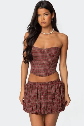 Edikted Women's Marlene Plaid Lace Up Corset Top