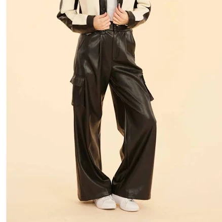 Wide Leg Vegan Leather Cargo Pants