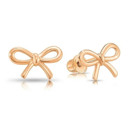 Women TILO JEWELRY 14K Solid Gold Ribbon Bow Stud Earrings