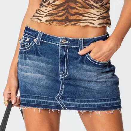 Edikted Women's Contrast Stitch Washed Denim Mini Skirt