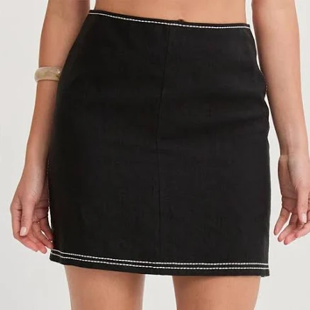 Crescent Women's Embroidered Contrast Stitch Linen Mini Skirt