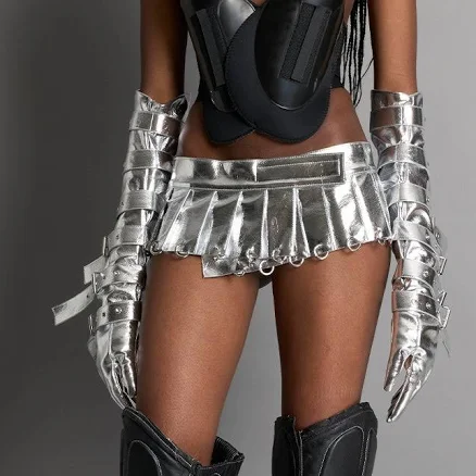 Pleated Mini Skirt with Rings