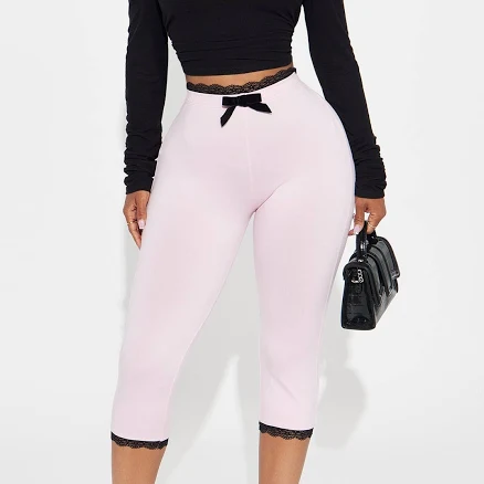 Fashion Nova Valentina Solid Lace Trim Capri Leggings