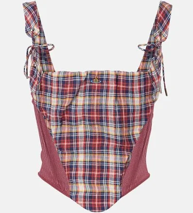 Vivienne Westwood, Puppy tartan linen and cotton corset, Women, Multicolor, US 2, Tops