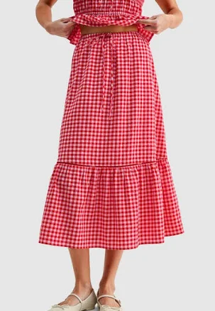 All in Favor Women's Gingham Cotton Blend Midi Skirt