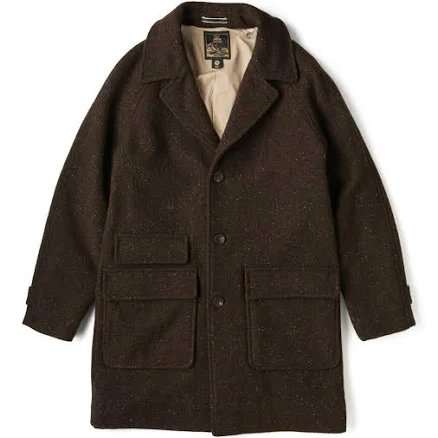 Flint and Tinder Men's Wool Herringbone Overcoat in Chocolate Herringbone, Size XL