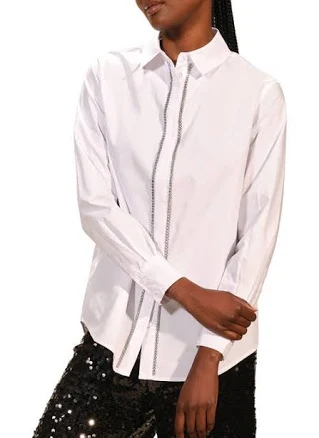 Isaac Mizrahi Women's Embellished Poplin Long Sleeve Shirt