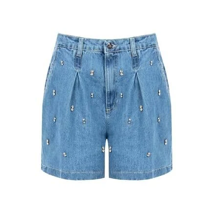 Denim Cropped Cropped Trousers With Darts And Cabochon Crystals Rinascimento XS - Trousers