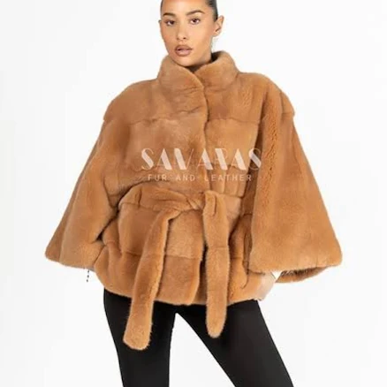 Alyssa Pumpkin Mink Fur Cape Jacket