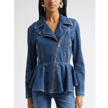 L'AGENCE Women's Moxie Peplum Denim Biker Jacket