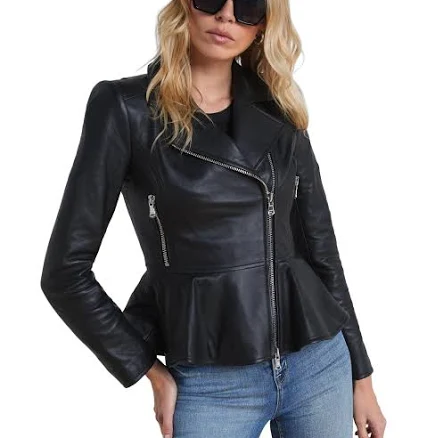 L'agence Lyric Leather Peplum Biker Women Jacket - Black
