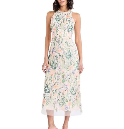Maggy London Women's Embroidered Halter Neck Midi Dress