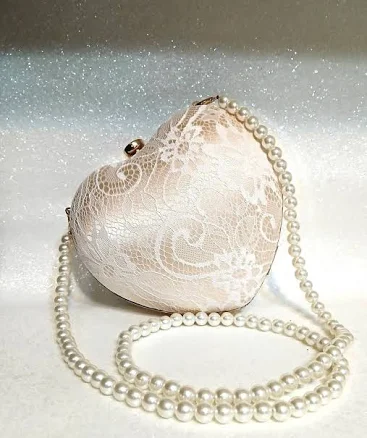 Heart Shaped Lace Bridal Bag with Gold Hardware